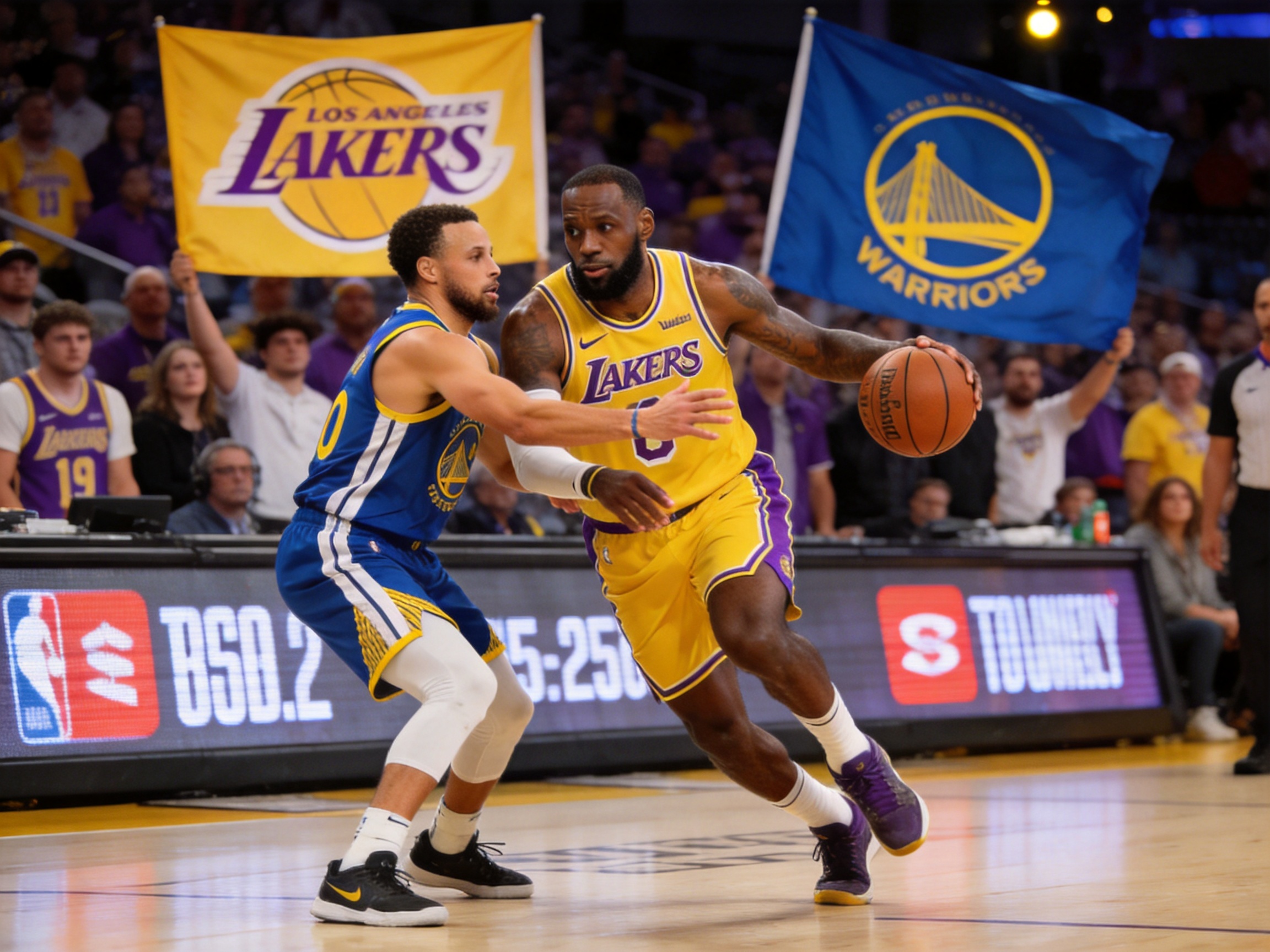NBA常规赛湖人对阵勇士詹姆斯库里对决